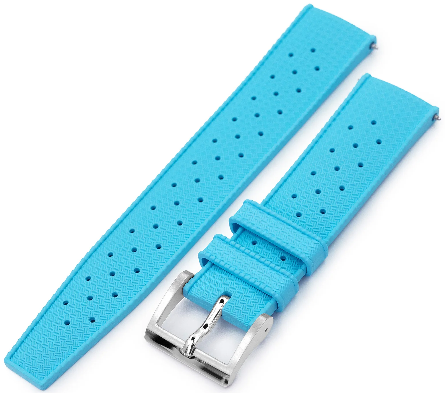 萬年鐘錶 - 太空人錶帶 錶帶寬22MM平口各大品牌代用橡膠錶帶 天藍色Tropic Pro 熱帶錶帶橡膠快拆潛水款  FKM05W-22A20PBU66