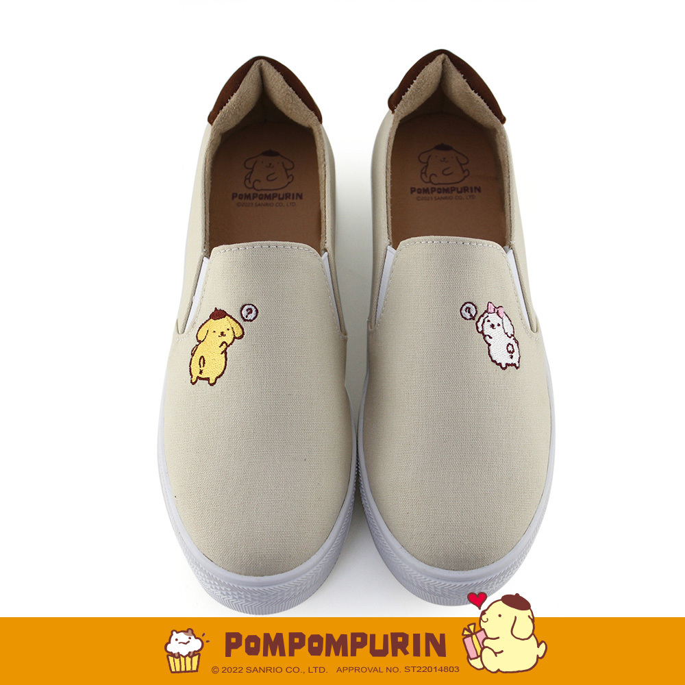 Paidal x Pompompurin 布丁狗&馬卡龍問號厚底懶人鞋不彎腰鞋-米杏