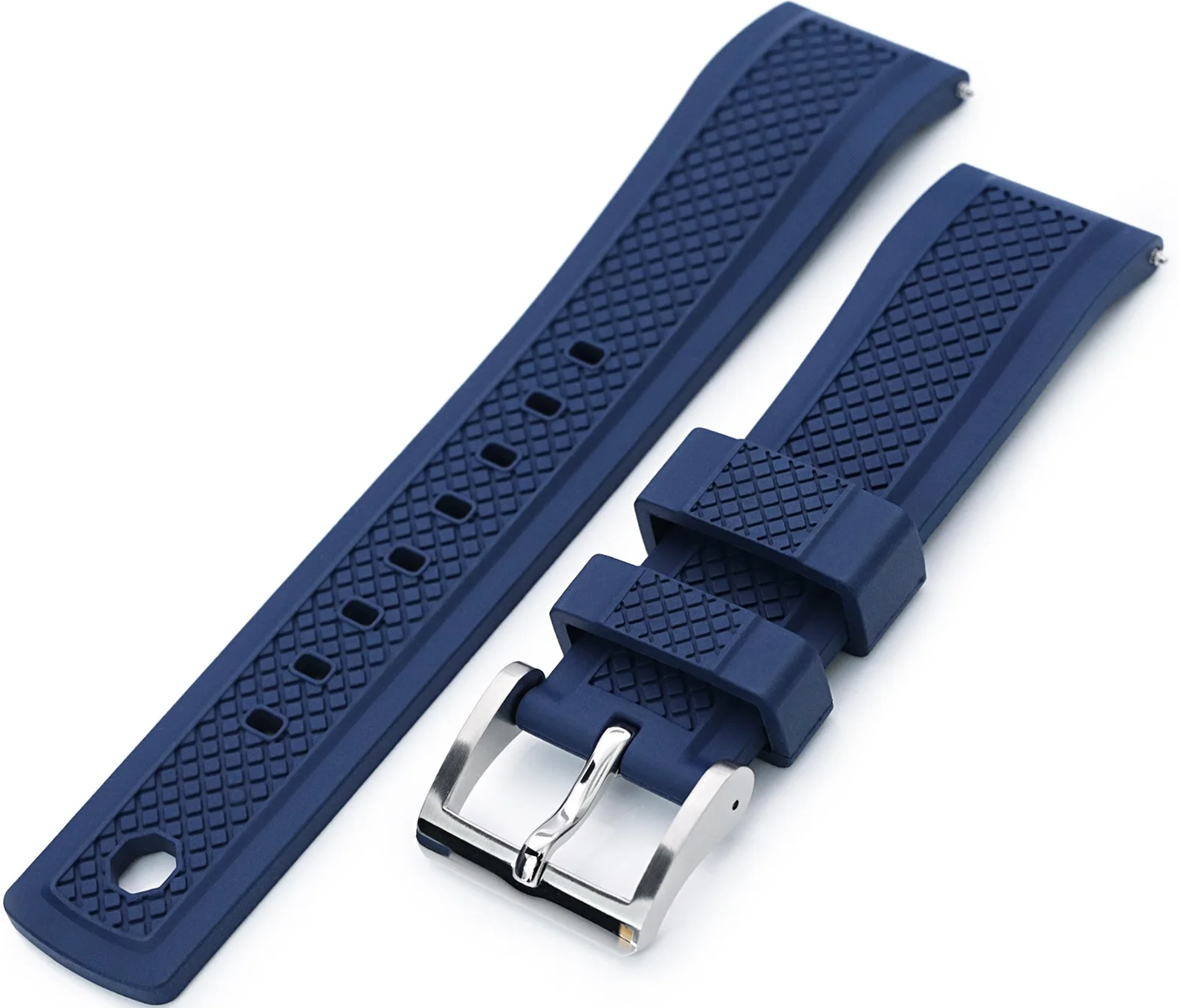萬年鐘錶 - 太空人錶帶 錶帶寬20MM平口各大品牌代用橡膠錶帶  Crisscross 十字形 海軍藍色FKM橡膠快拆錶帶  FKM09B-20A18PBU66