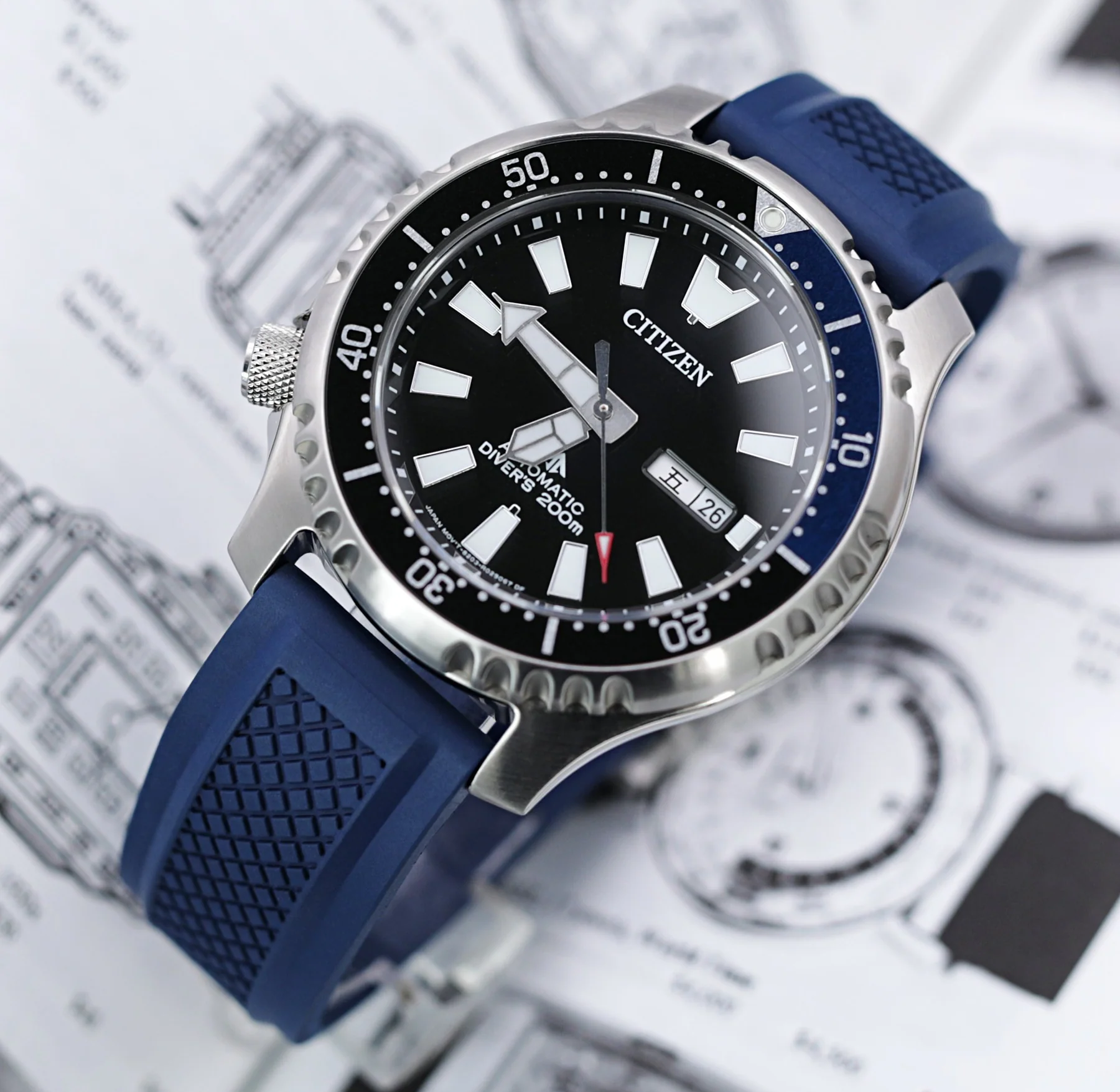 萬年鐘錶 - 太空人錶帶 錶帶寬20MM平口各大品牌代用橡膠錶帶  Crisscross 十字形 海軍藍色FKM橡膠快拆錶帶  FKM09B-20A18PBU66