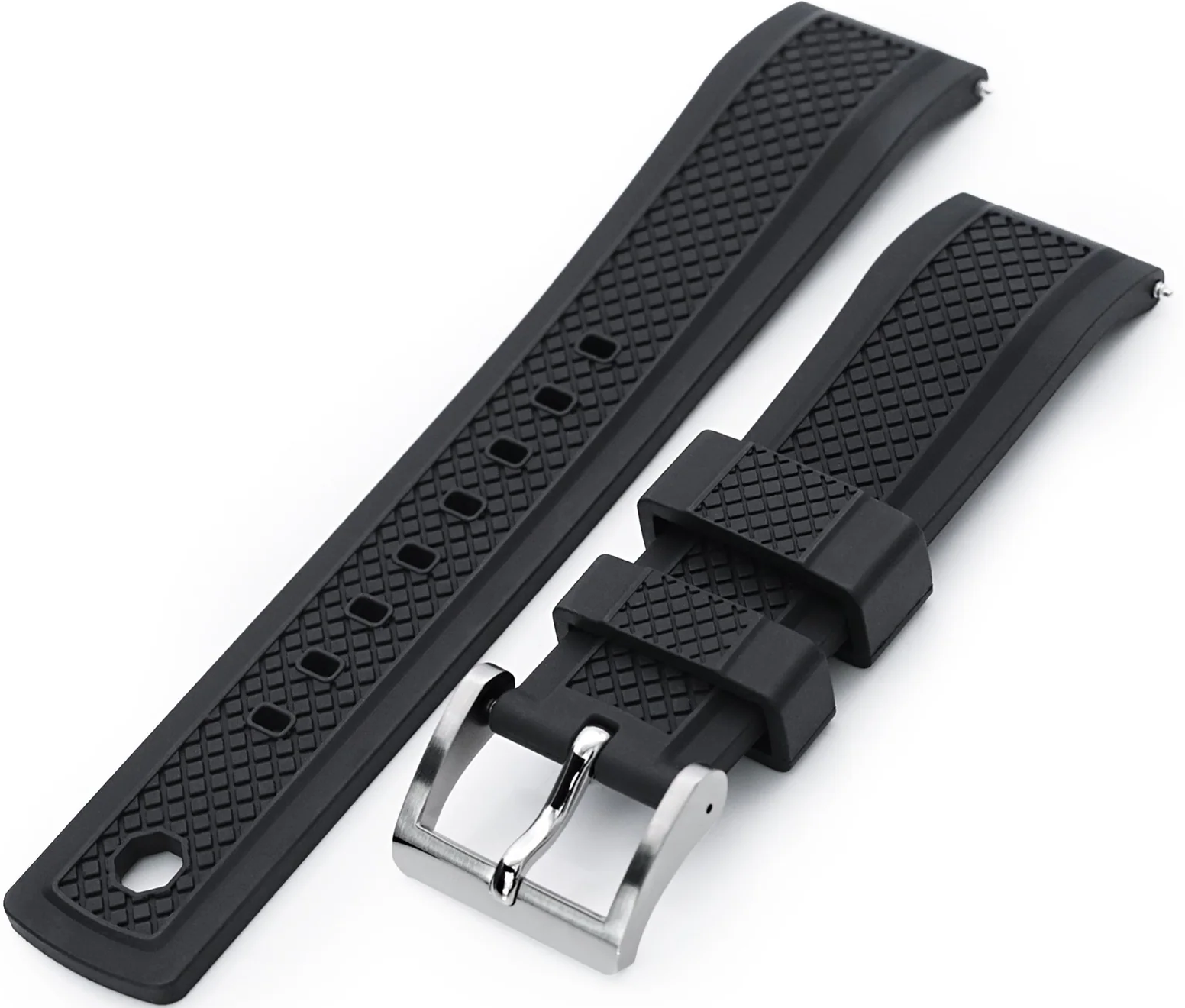 萬年鐘錶 - 太空人錶帶 錶帶寬22MM平口各大品牌代用橡膠錶帶  Crisscross 十字形 黑色FKM橡膠快拆錶帶 FKM09A-22A20PBU66