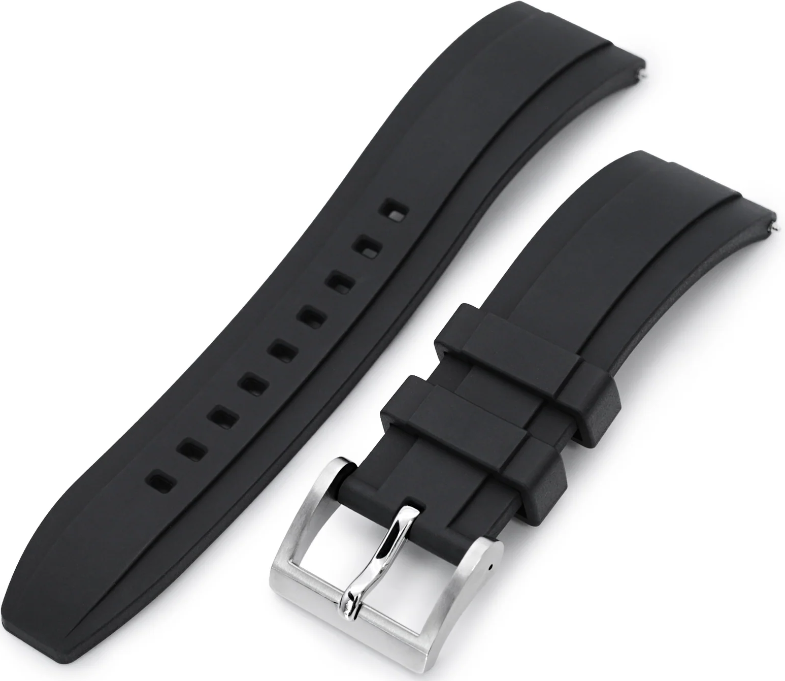 萬年鐘錶 - 太空人錶帶 錶帶寬22MM平口各大品牌代用橡膠錶帶 階梯型 黑色FKM橡膠快拆錶帶 FKM08A-22A20PBU66