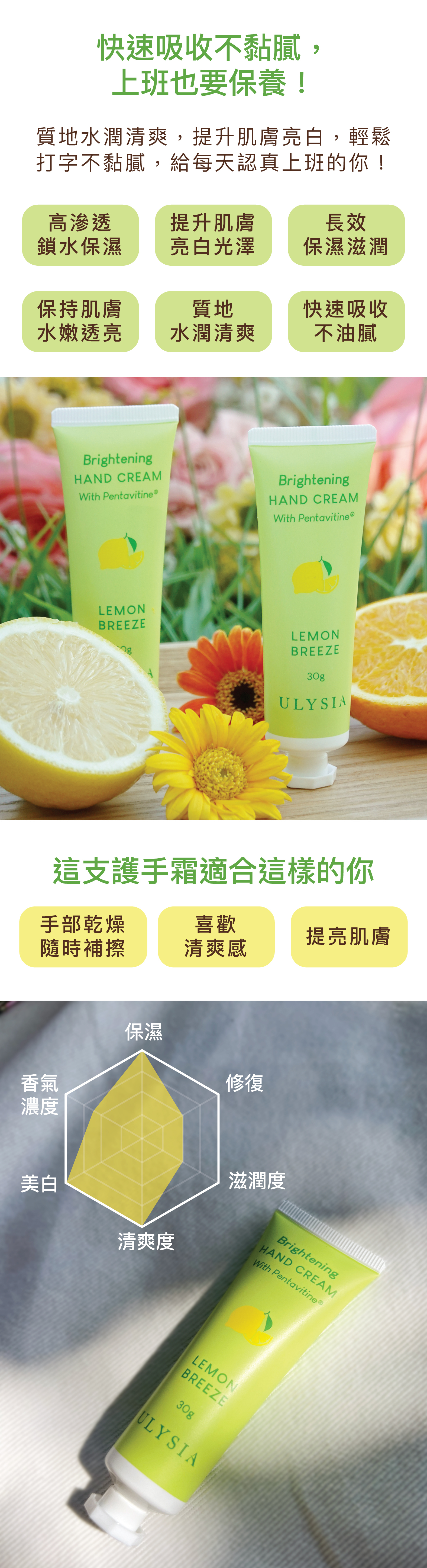 快速吸收不黏膩，上班也要保養！