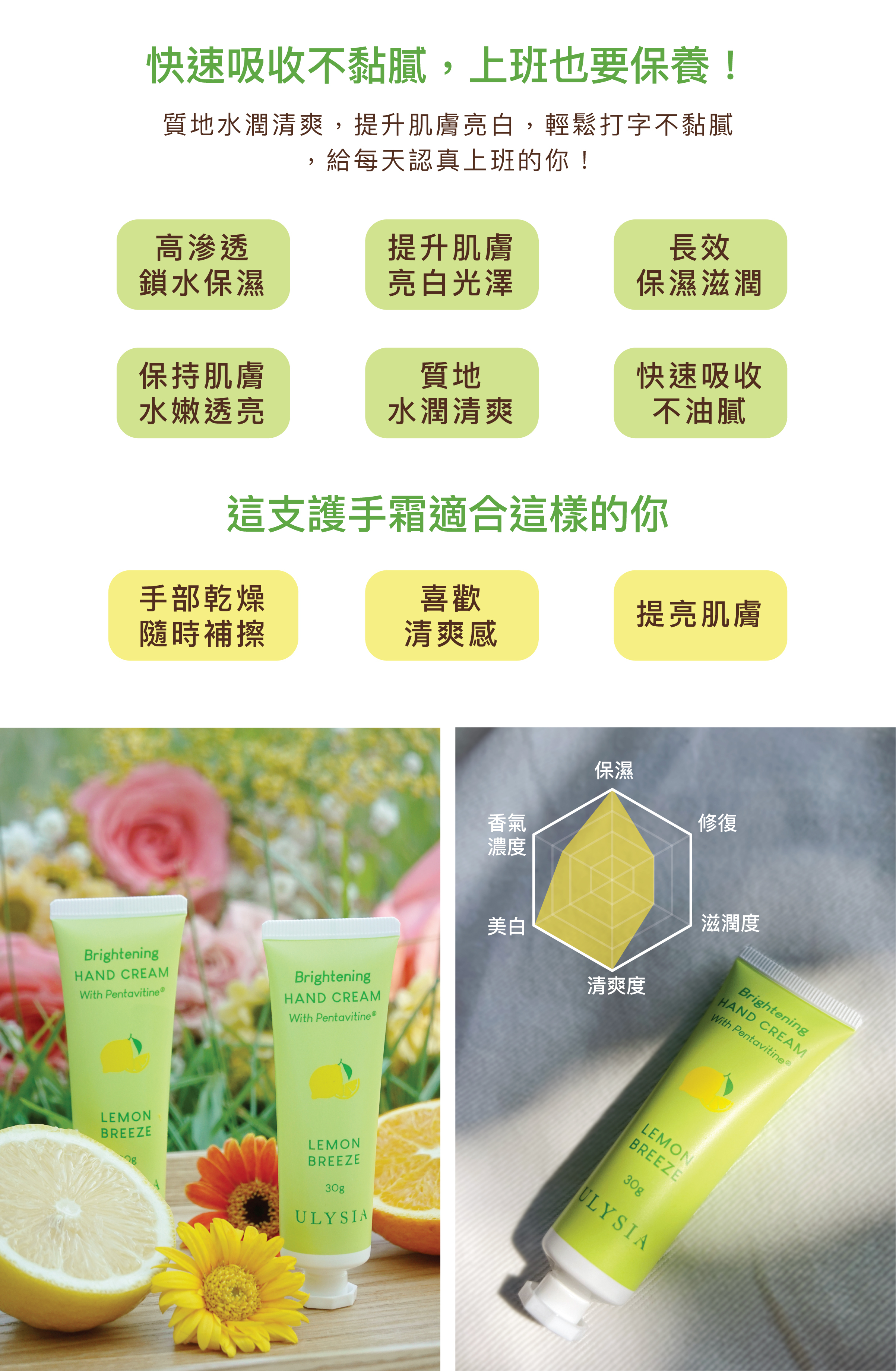 快速吸收不黏膩，上班也要保養！