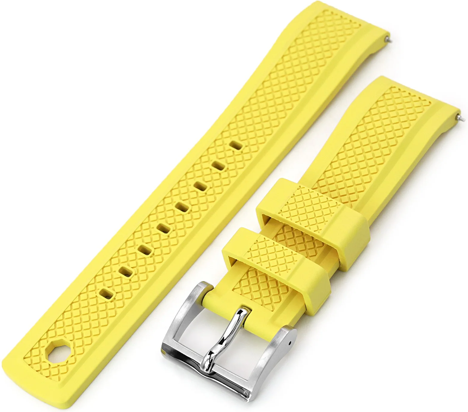 萬年鐘錶 - 太空人錶帶 錶帶寬20MM平口各大品牌代用橡膠錶帶 Crisscross 十字形 黃色FKM橡膠快拆錶帶 FKM09N-20A18PBU66