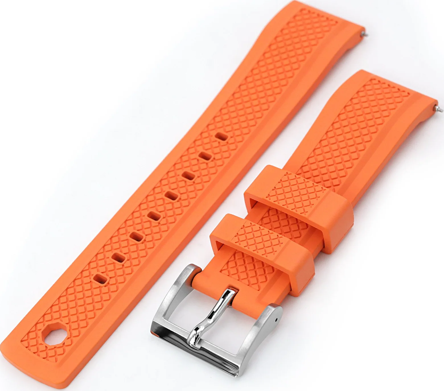 萬年鐘錶 - 太空人錶帶 錶帶寬20MM平口各大品牌代用橡膠錶帶 Crisscross 十字形 橙色FKM橡膠快拆錶帶 FKM09J-20A18PBU66