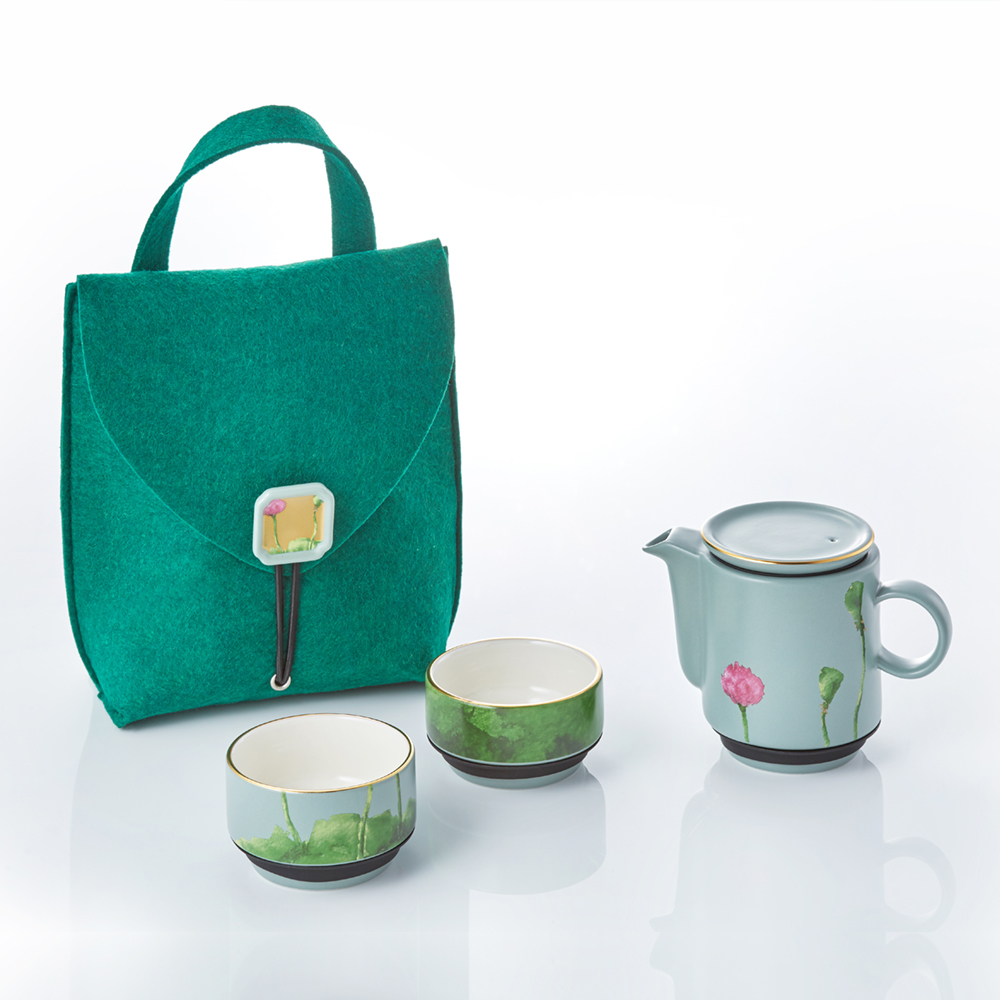 蓮漪隨行茶具 完整組合-含一壺二杯+綠色布包