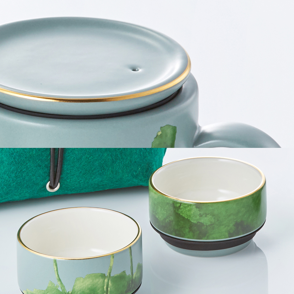蓮漪隨行茶具-杯緣與蓋緣以黃金點綴