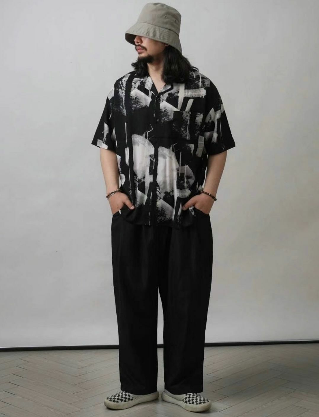 黑白圖案短袖恤衫 S2151