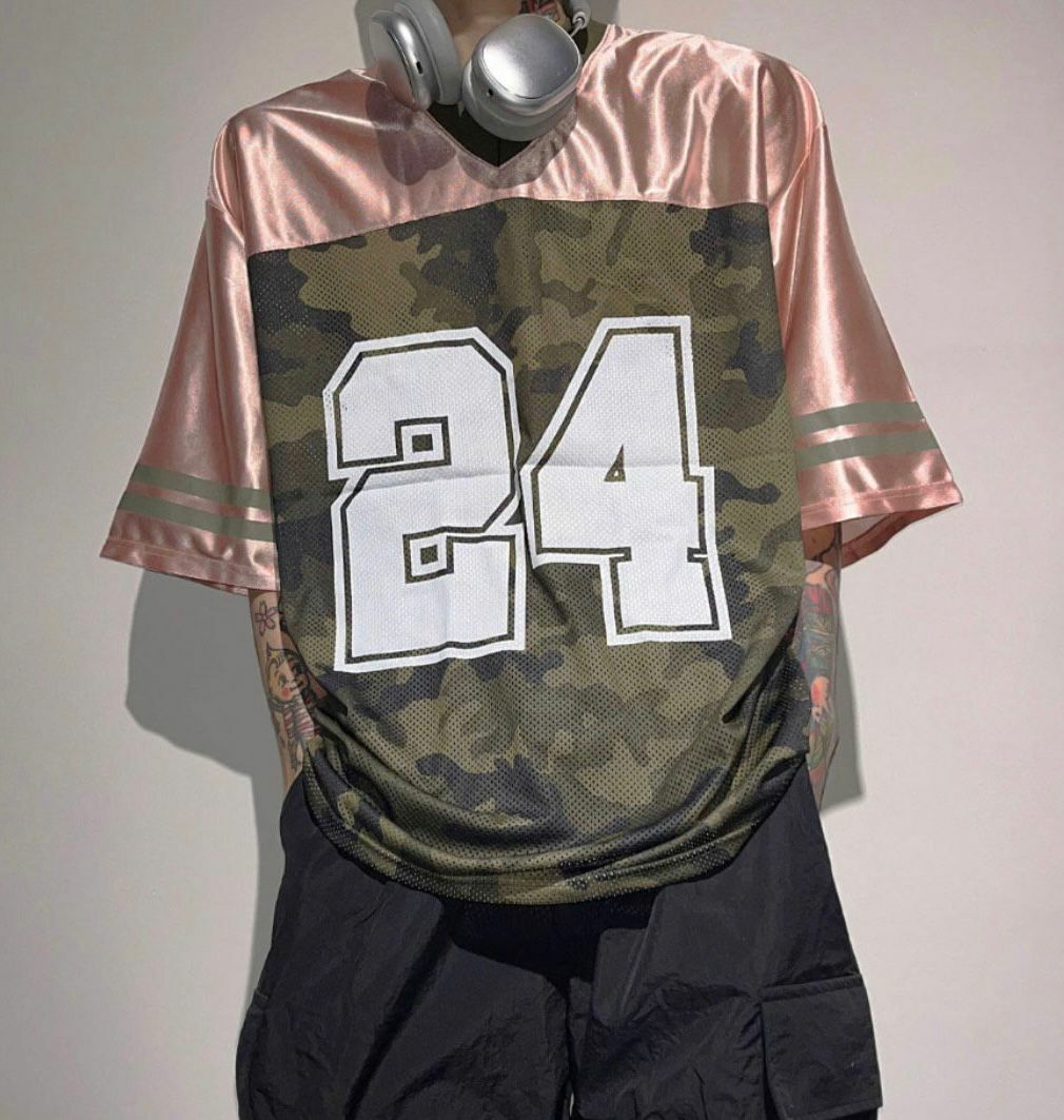 V領24字拼迷彩短袖Tee DEAN-004T