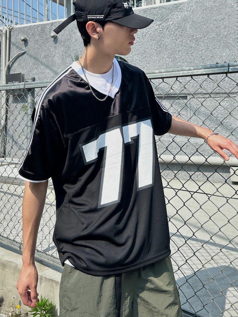 V領拼色77字短袖Tee T5128