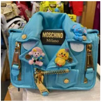 [S] MOSCHINO MILANO MOTOR BIKER LEATHER JACKET SHOULDER BAG,SKY BLUE, 667111930666 (SM681)