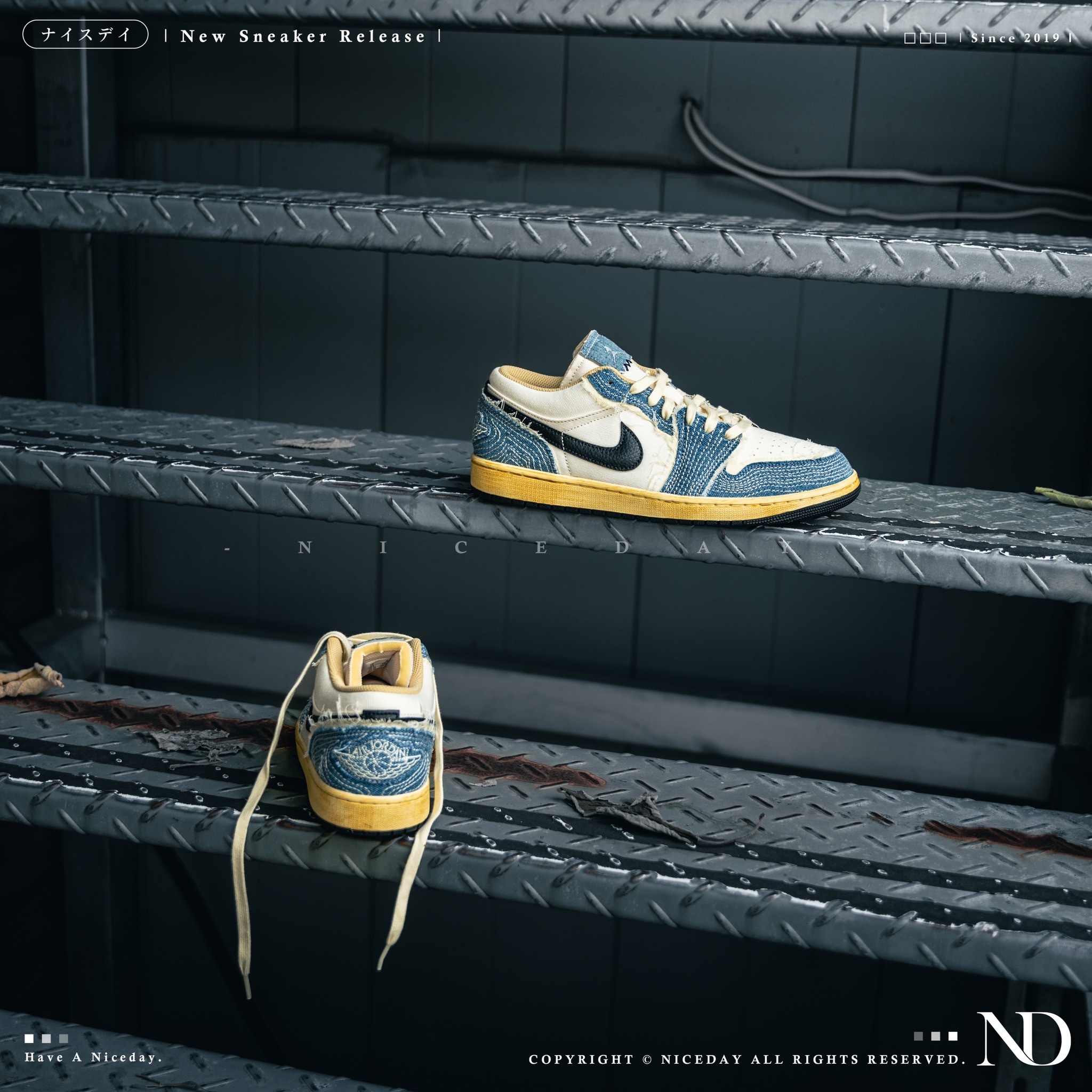 NICEDAY 部分現貨/代購 Nike Air Jordan 1 Low Sashiko 刺子繡 破壞牛仔 刺繡 日式 男款 FN7670-493