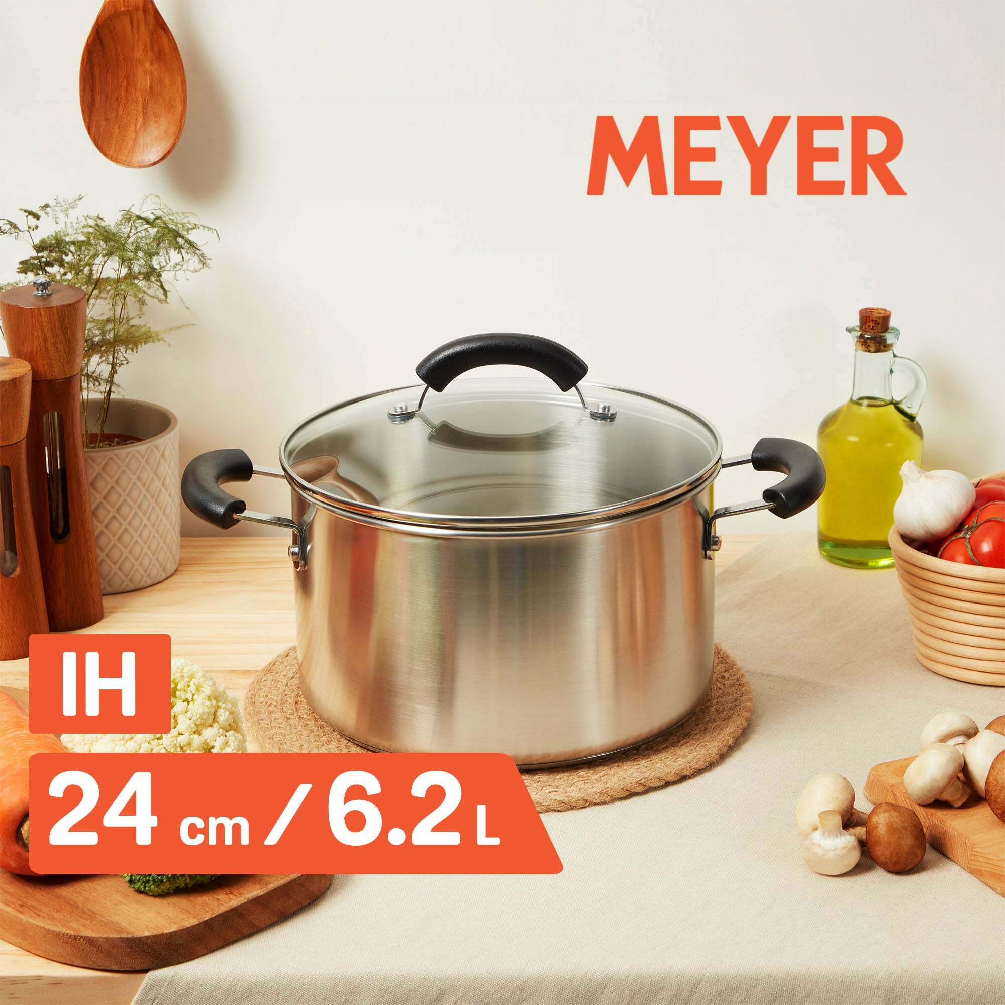 《MEYER 百年鋼系列》IH輕量不鏽鋼鍋 24CM雙耳湯鍋