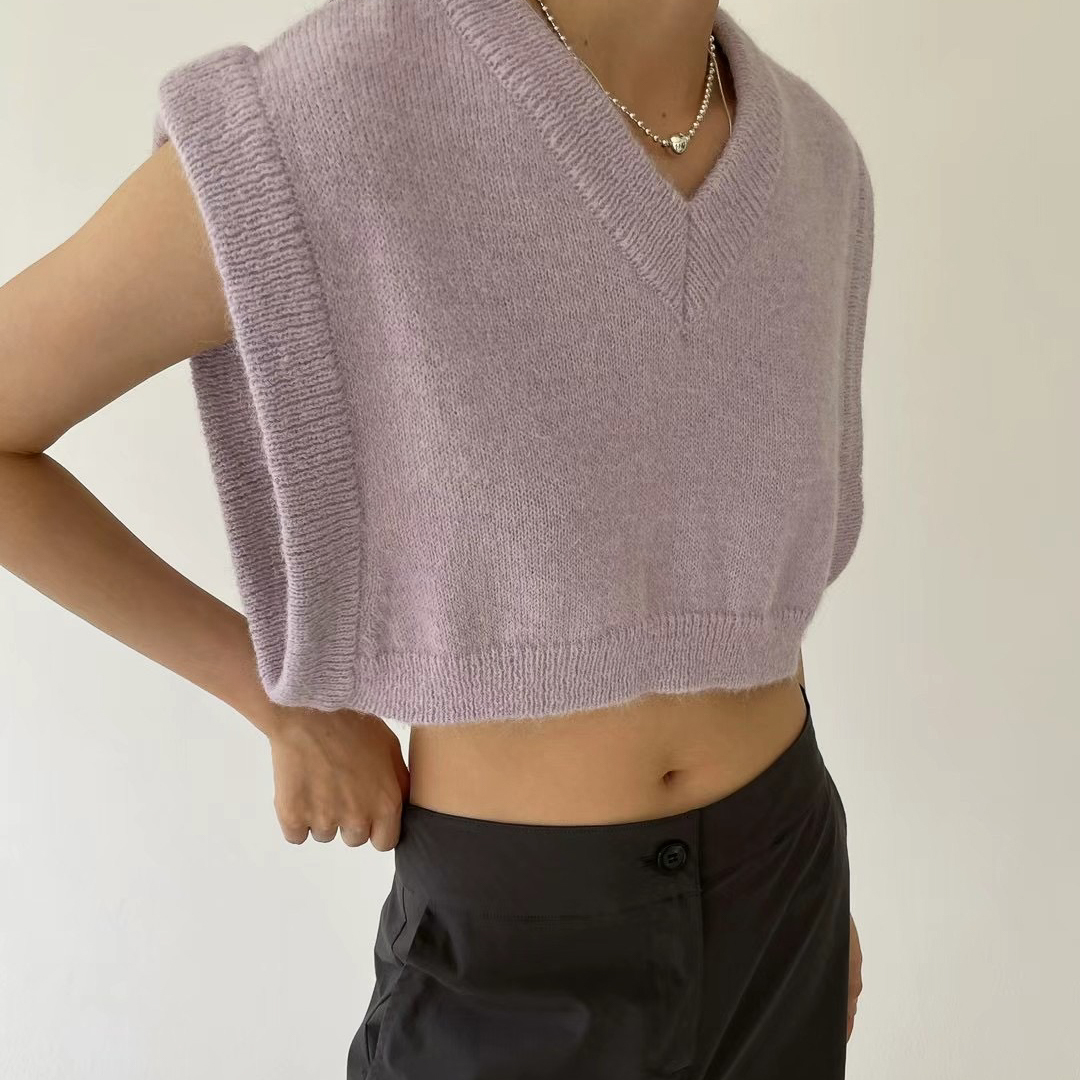 安格拉短版寬肩針織背心(紫)