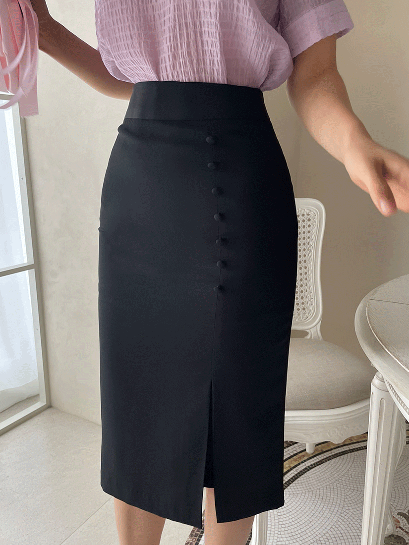 [現貨] 氣質排扣開衩魚尾裙 [ 2色 / S ]