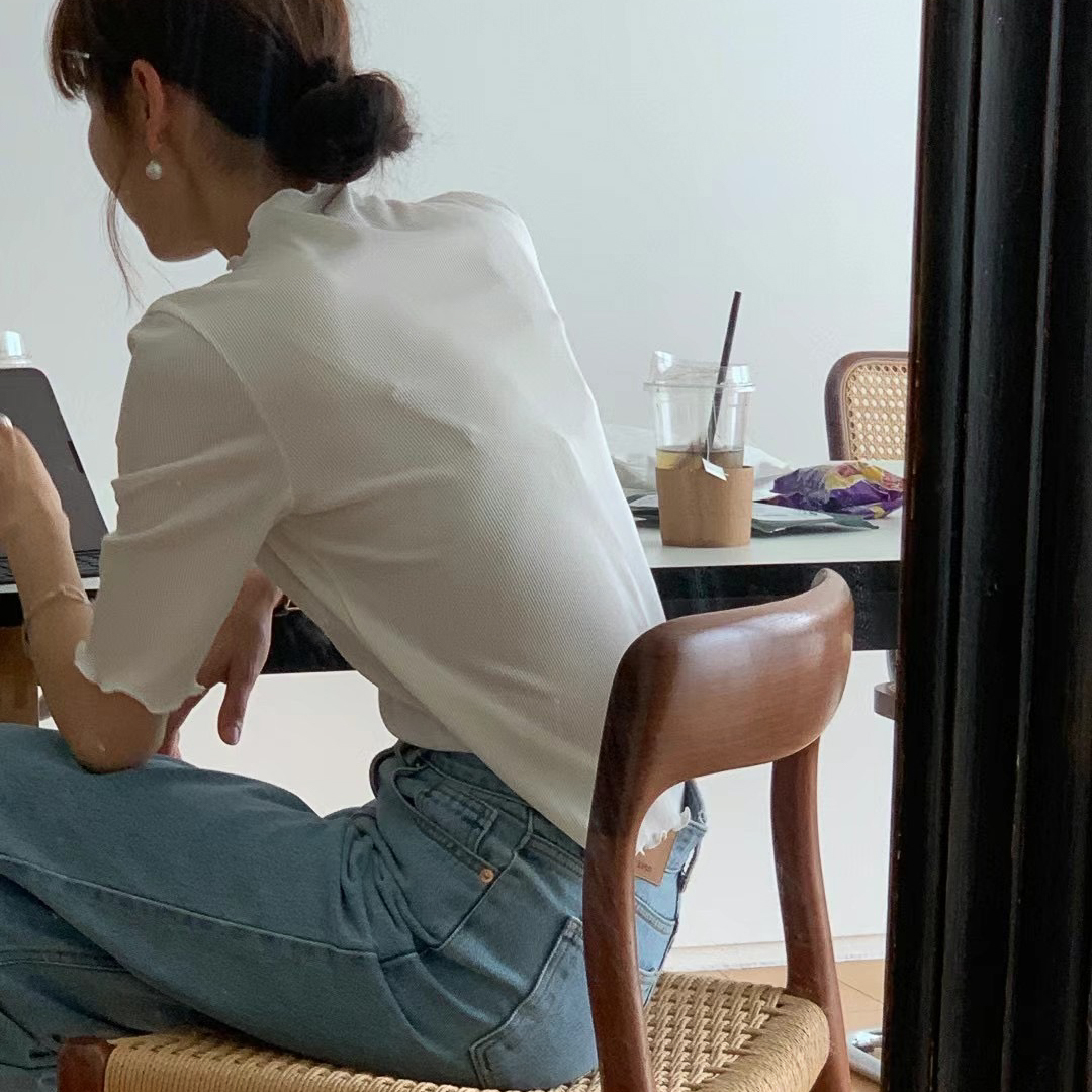 Ounce木耳邊五分袖T(白)