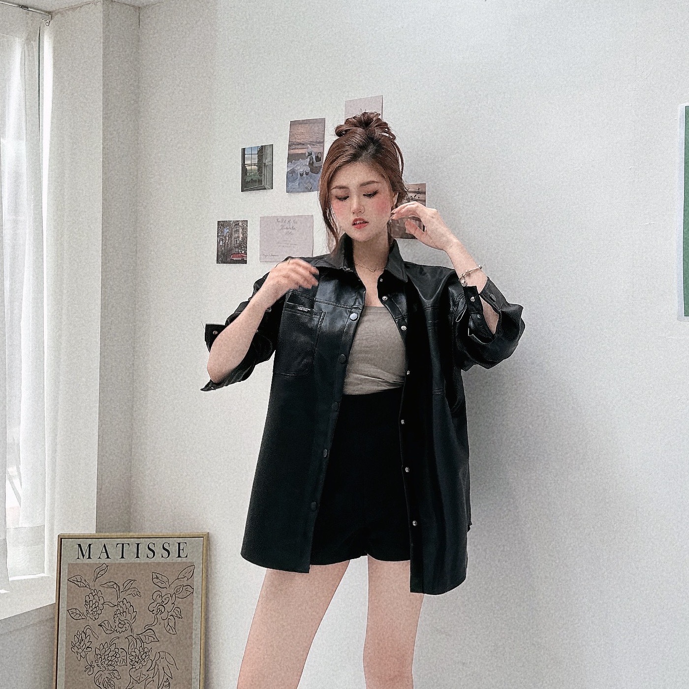 軟料質感皮革襯衫/三色