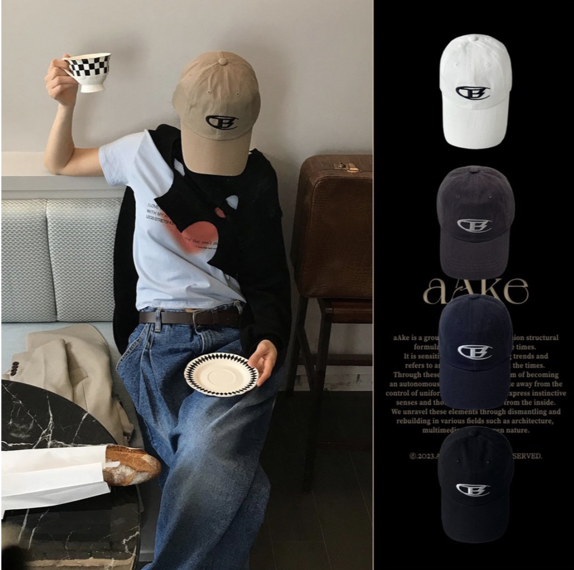 韓國 AAKE 美式 B字 洛杉磯 老帽 老帽 帽子 復古 刺繡 配件 帽