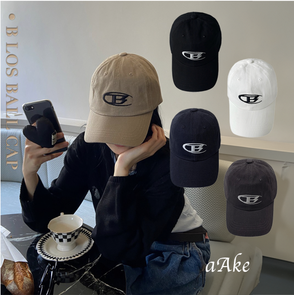 韓國 AAKE 美式 B字 洛杉磯 老帽 老帽 帽子 復古 刺繡 配件 帽