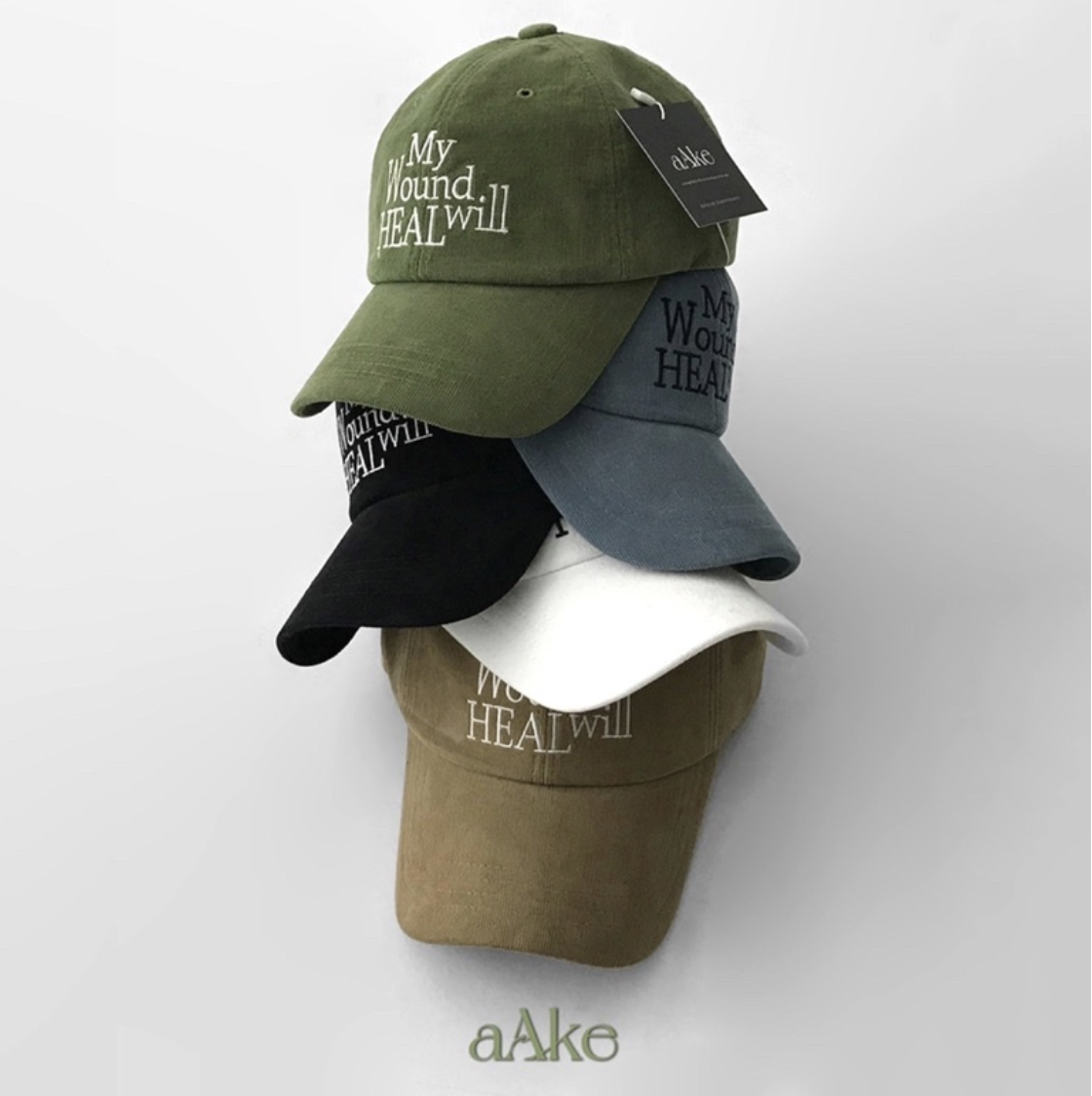 韓國 AAKE (SALE) 直紋面料刺繡老帽 立體 刺繡 老帽 棒球帽 帽子 燈芯絨