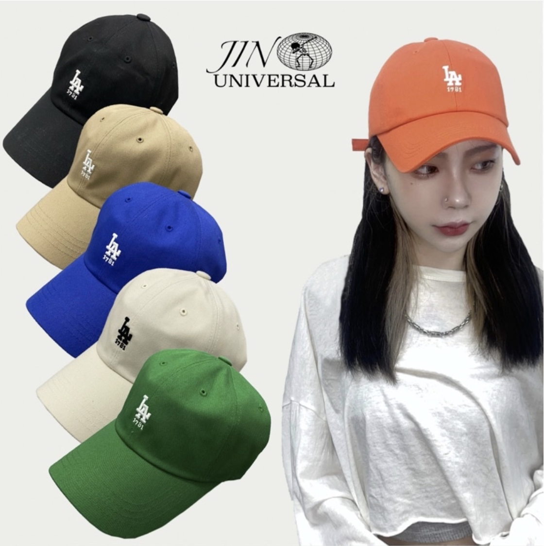 JIN UNIVERSAL 🇰🇷韓國 LA刺繡老帽 LA1781 多色老帽 帽子 刺繡 棒球帽