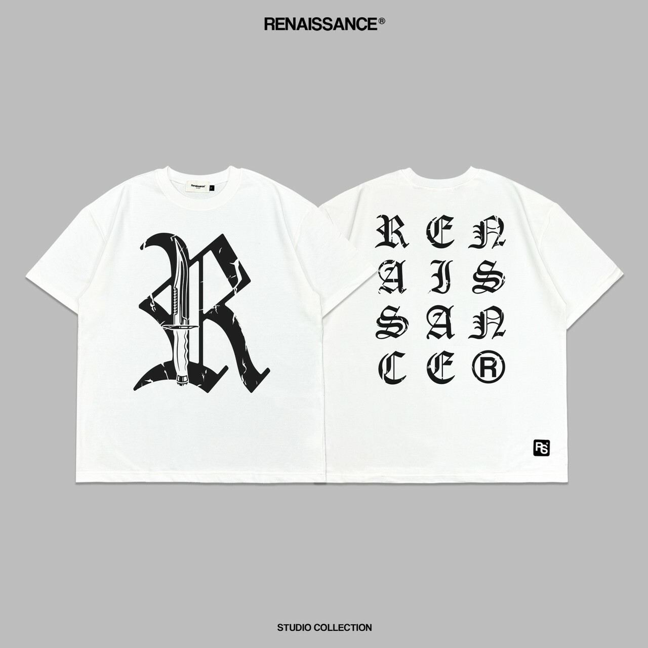 RENAISSANCE 斑駁歌德字體 Logo 匕首短袖 T