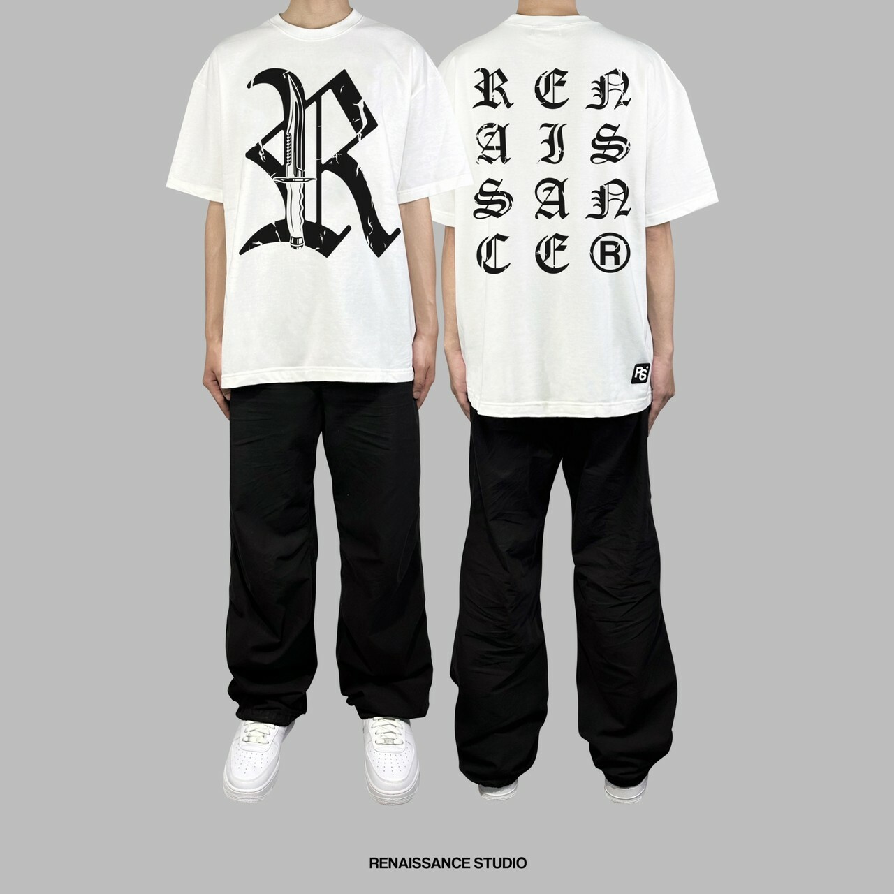 RENAISSANCE 斑駁歌德字體 Logo 匕首短袖 T