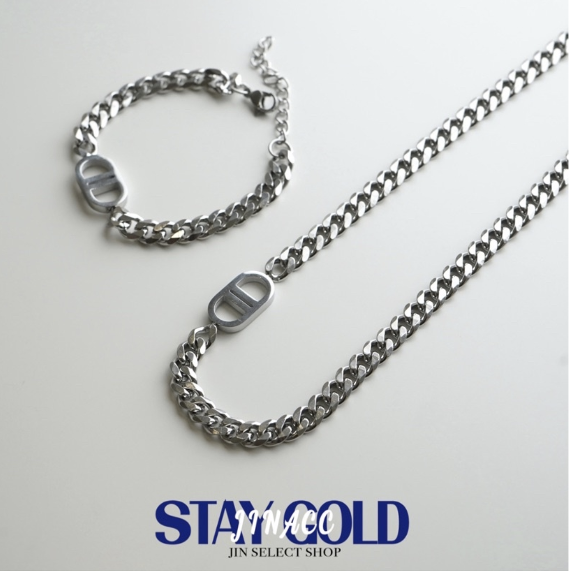 JIN ACC 雙D造型古巴 (手鍊) 豬鼻造型 鈦鋼 銀 飾品 時尚 配件