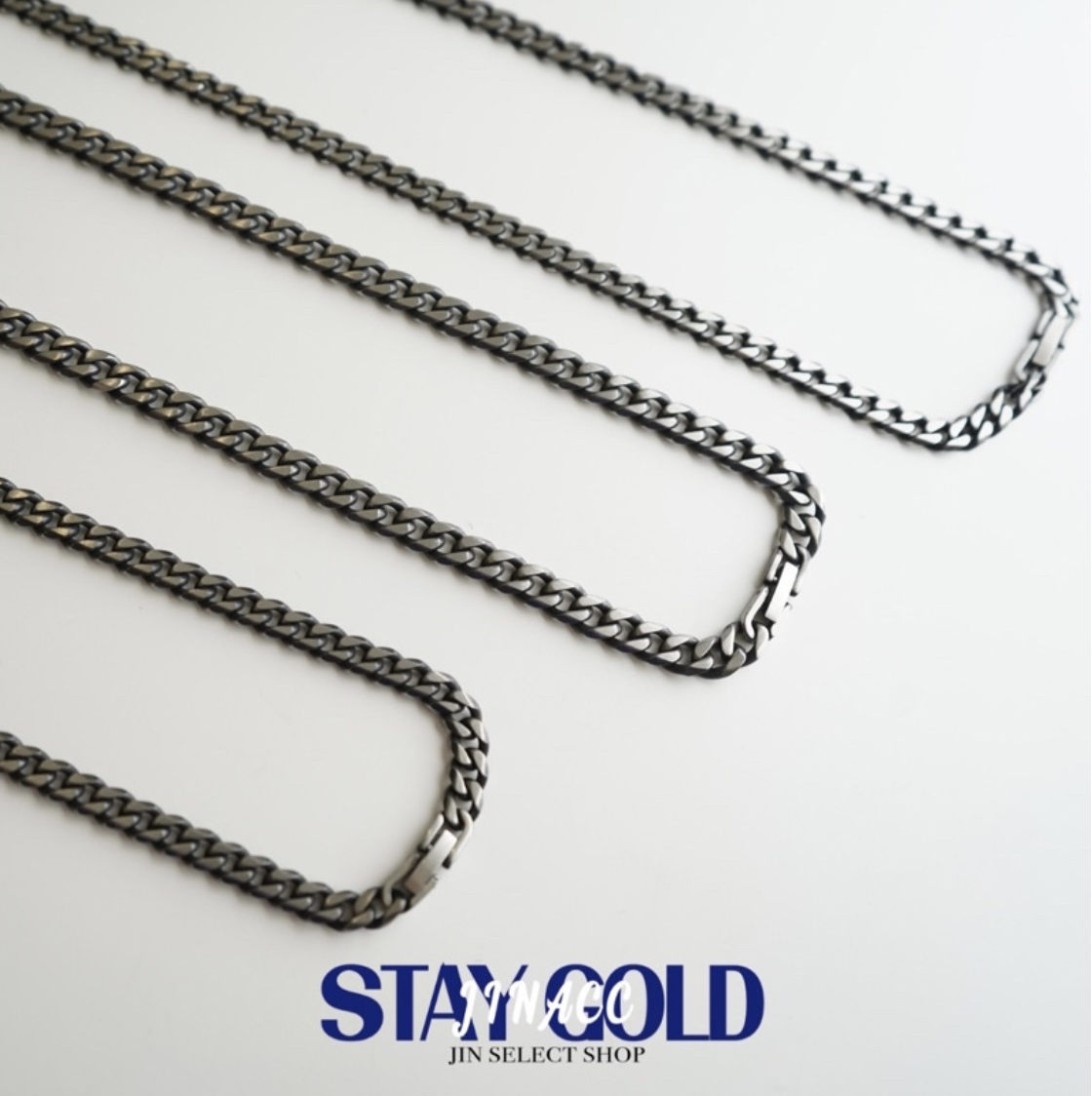 JIN ACC 黑曜銀 粗度6MM 安全扣古巴項鍊 古巴鍊 項鍊