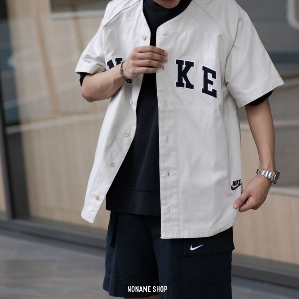 NIKE 排扣 棒球 襯衫 短袖 杏色 (男款)