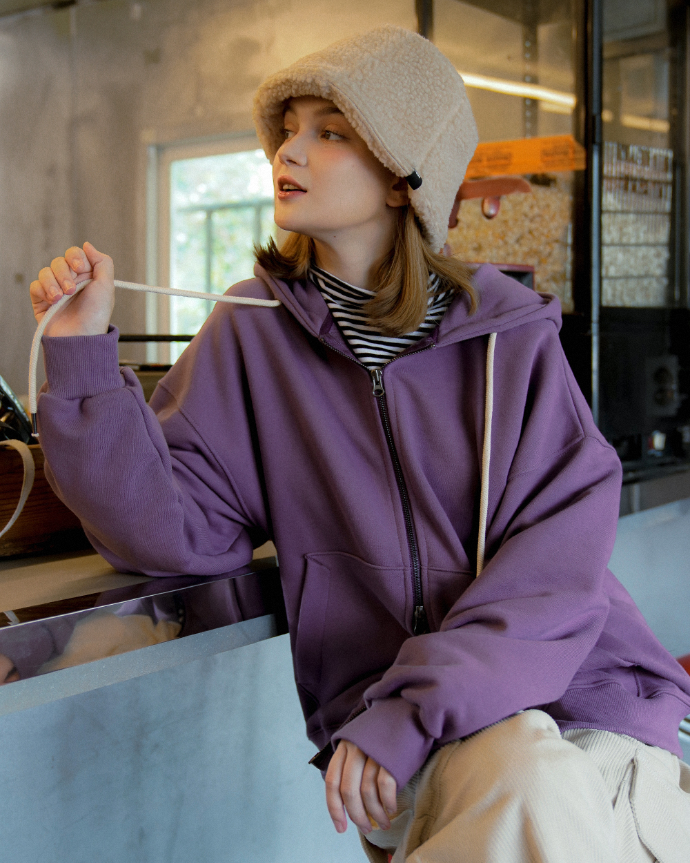 <預購>韓國WV PROJECT 螺旋抽繩雙拉鍊連帽外套