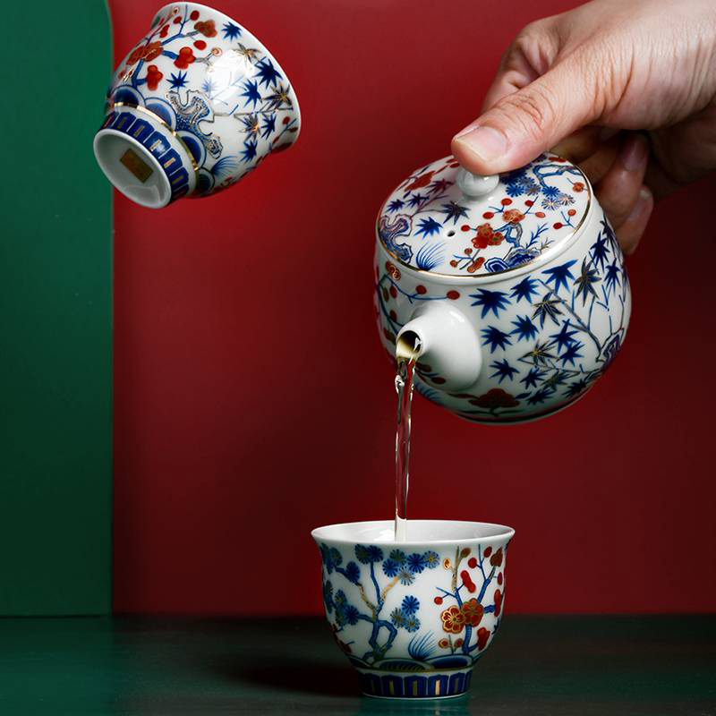 手繪描金四季發財茶具組｜3入禮盒套裝送禮首選