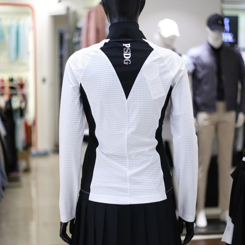 女 9M 韓國Passardi 高球品牌正品/春夏款 時尚簡約雙拼色 透氣網眼修身拉鍊外套/高爾夫球衣 高爾夫球外套