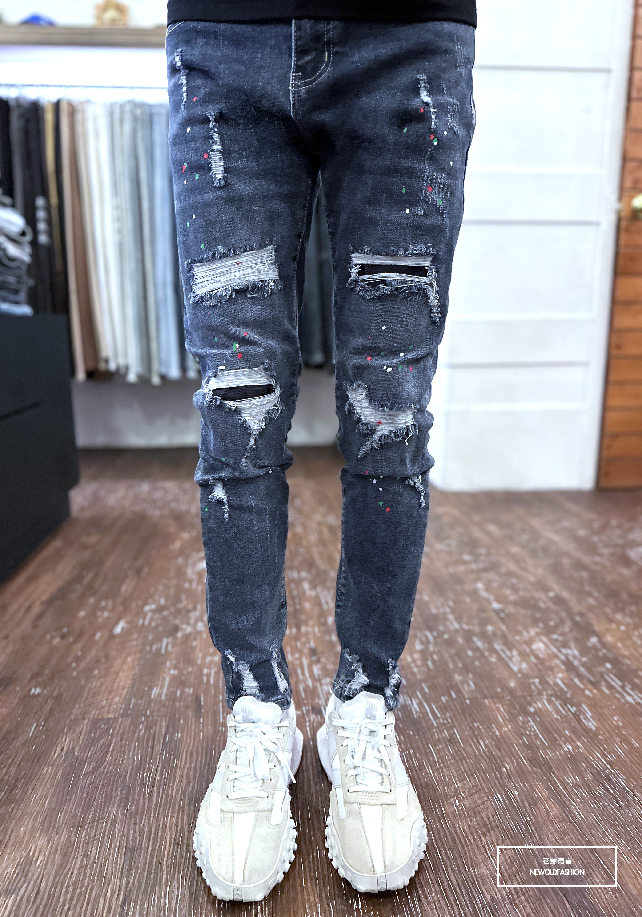 『新品上市』重磅潑漆破壞四洞補丁小直筒(NOF22093656)