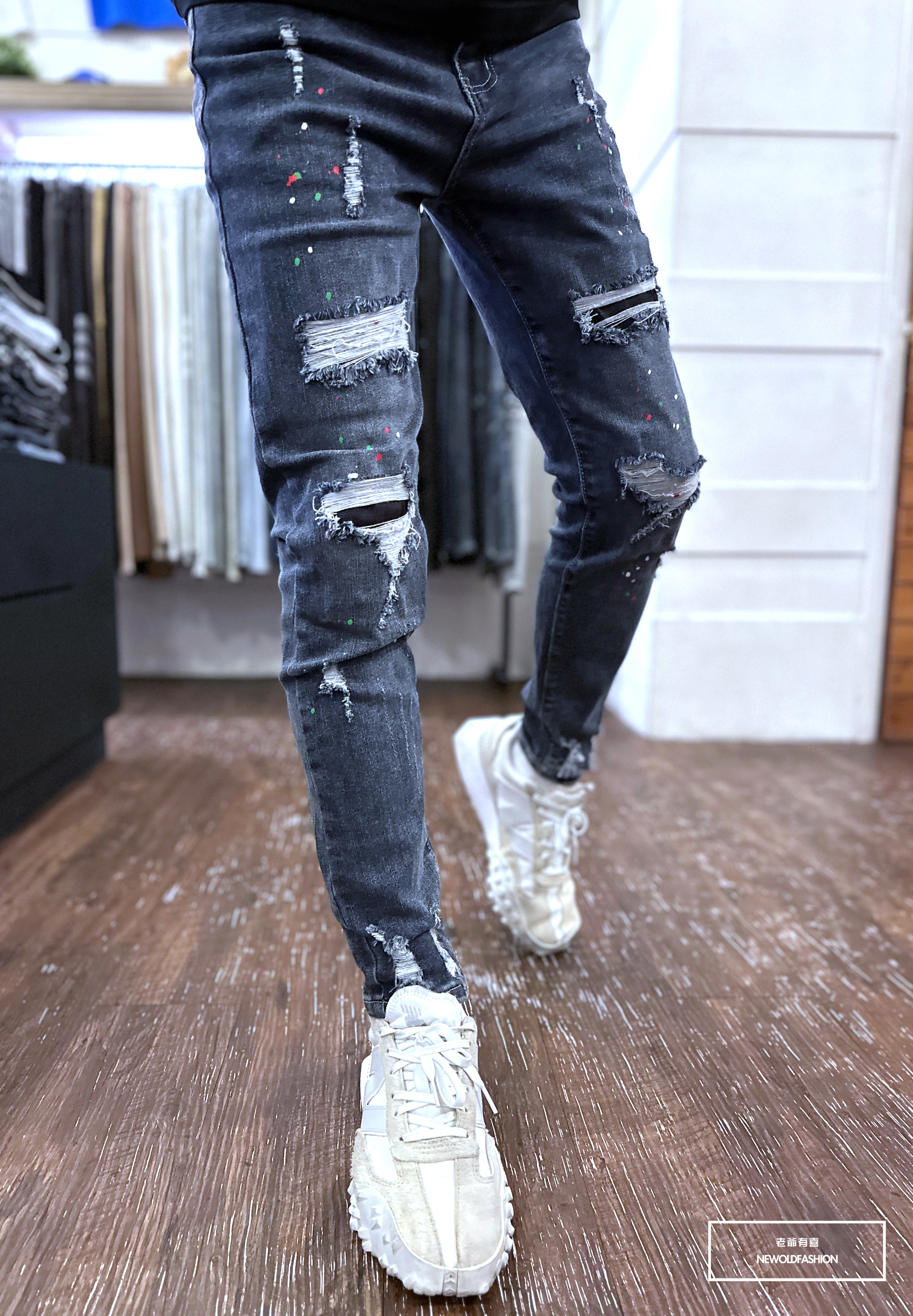 『新品上市』重磅潑漆破壞四洞補丁小直筒(NOF22093656)