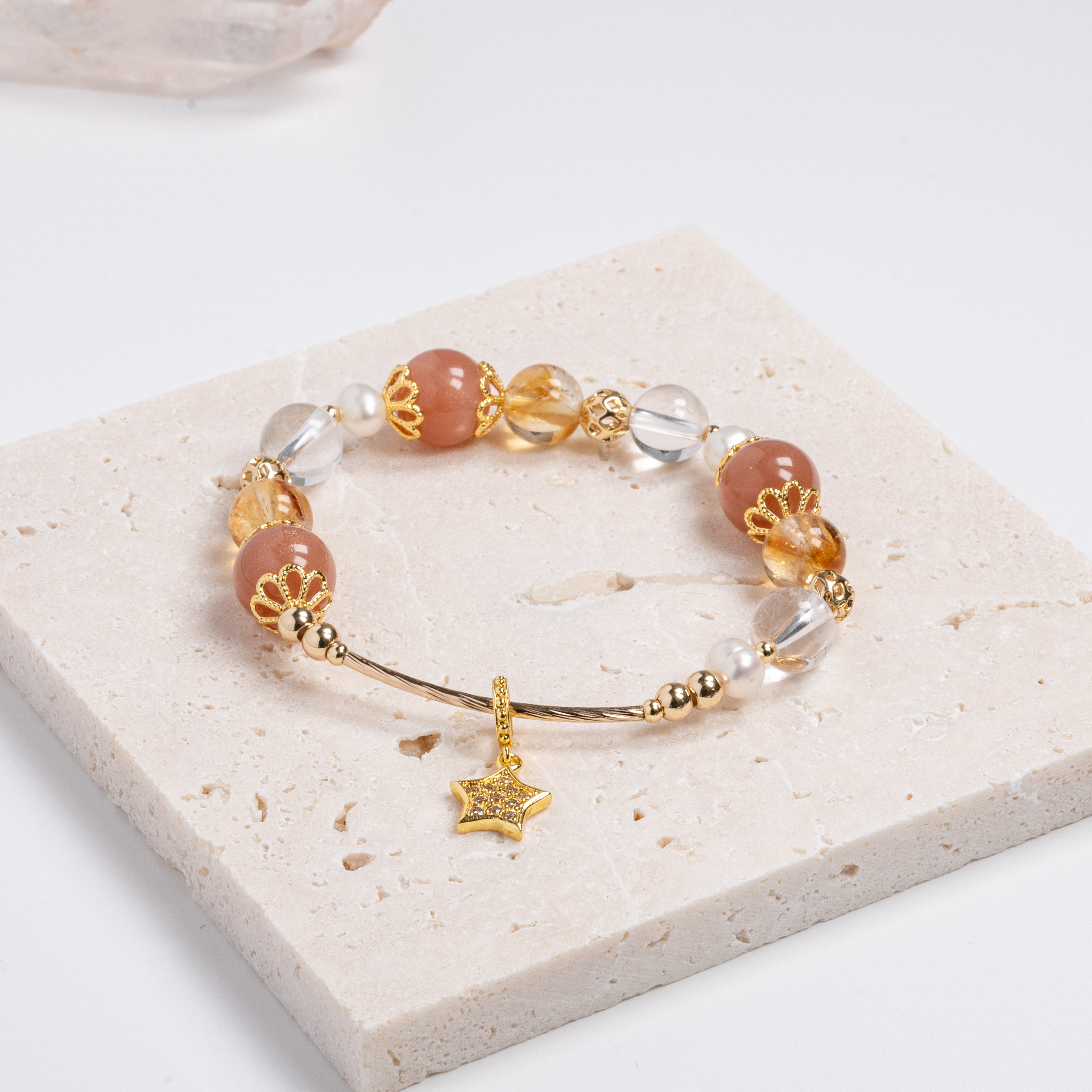 【主水晶】太陽石【輔水晶】黃水晶、白水晶、淡水珍珠