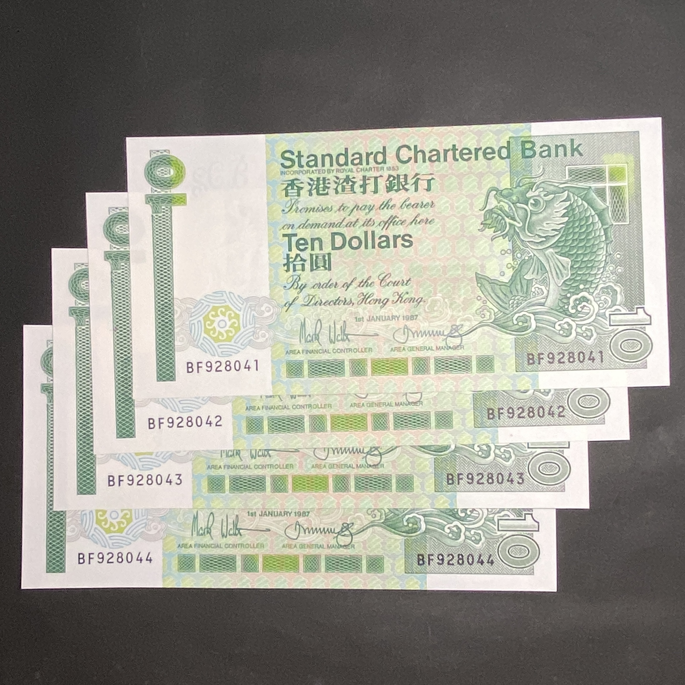 1987 SCB 10 dollars 4 pieces (UNC condition) BF 928041-44