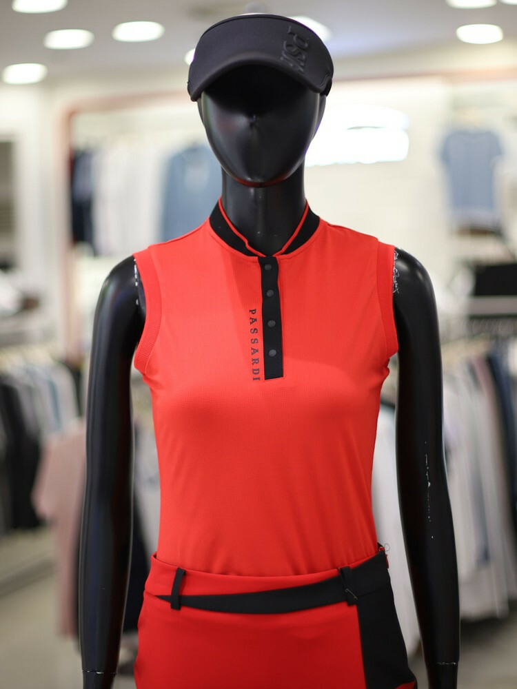 女 303M 韓國Passardi 高球品牌正品折扣/春夏款 立領印花Logo標誌涼感無袖T桖/高爾夫球衣 雜誌熱銷款