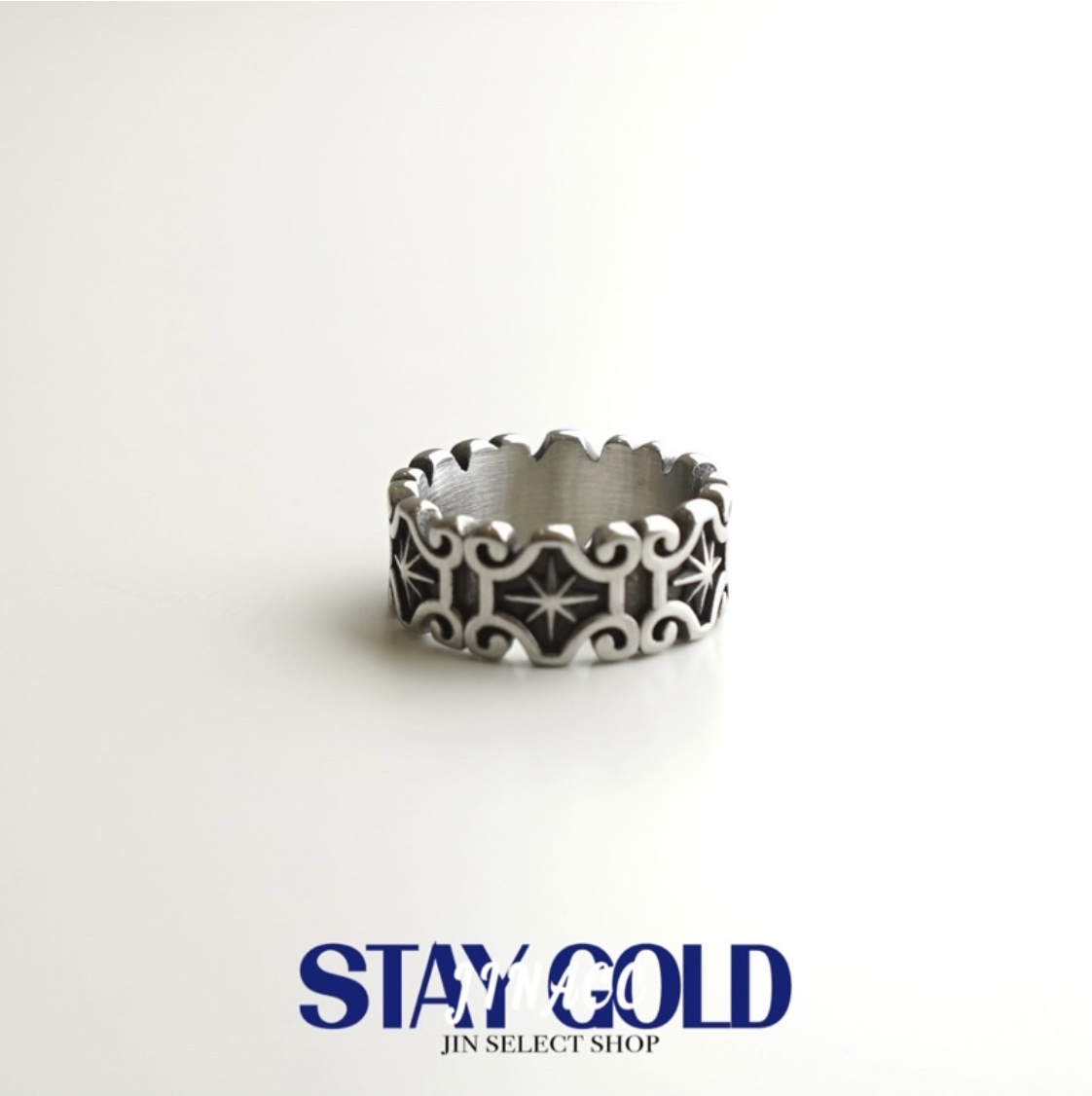 JIN ACC 盾牌十字星雕刻造型戒指 造型戒指 戒指 雕刻 十字花 人字星