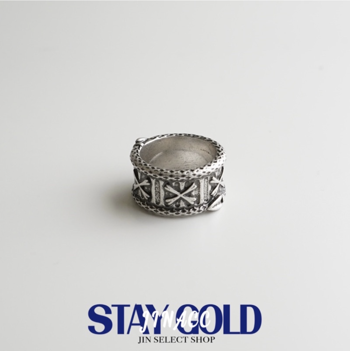 JIN ACC 盒裝 平價飾品 肋骨浮雕雕刻做舊戒指 肋骨 浮雕 雕刻 做舊 骨頭 造型 戒指 飾品