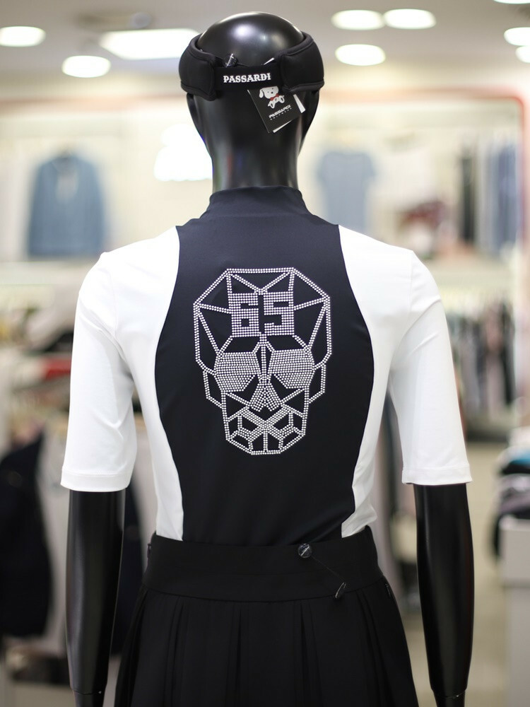 女 303M 韓國Passardi 高球品牌正品/春夏款 時尚簡約雙拼色  百搭骷髏設計9分袖T恤/高爾夫球衣