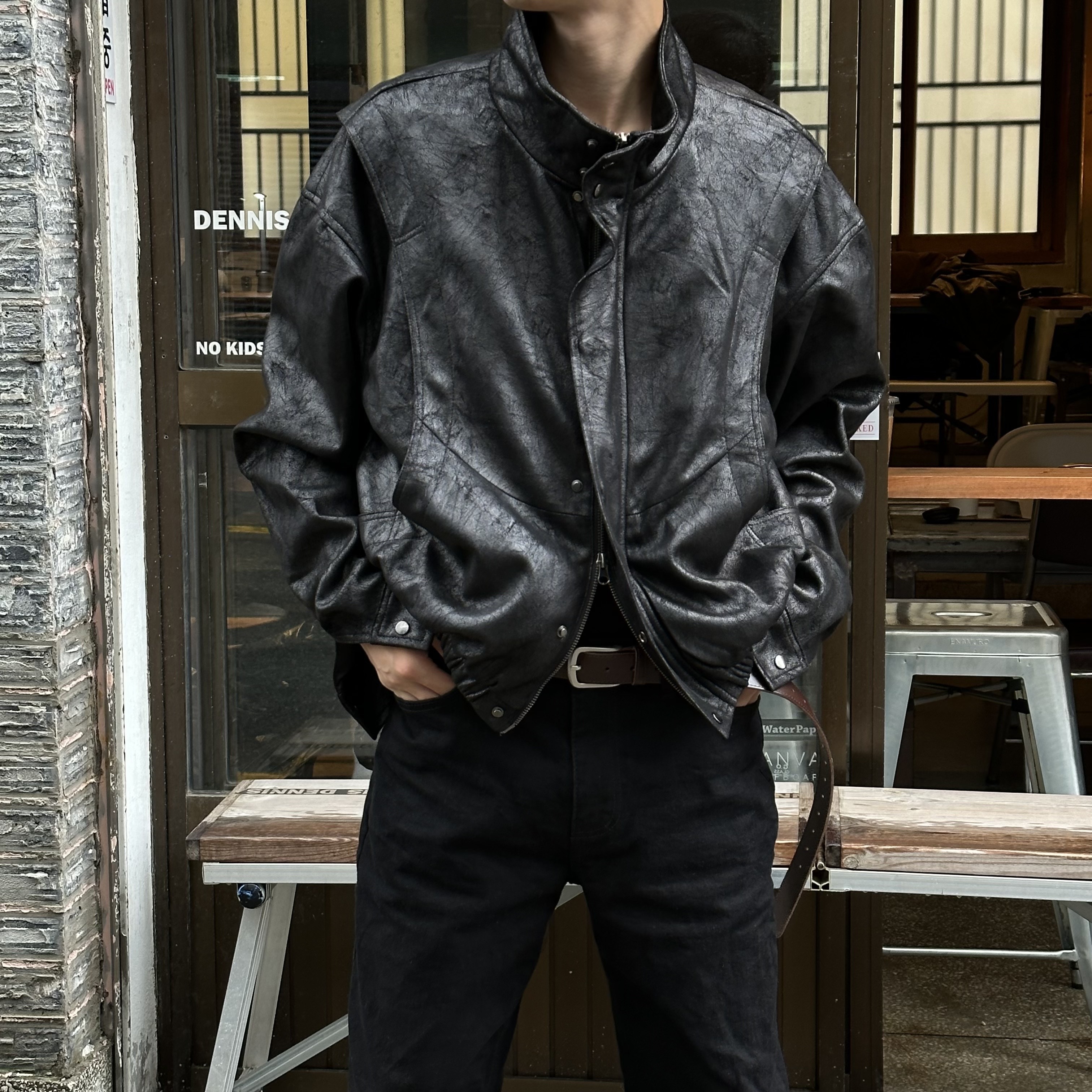 寬鬆絨面革夾克