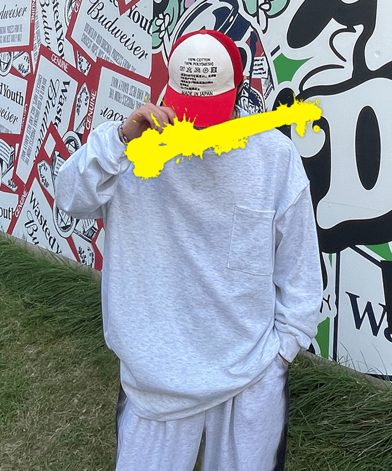 脊椎印花口袋長袖T恤