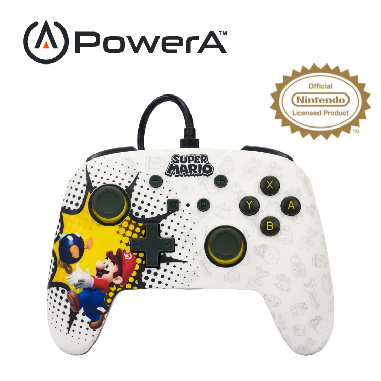 【PowerA】|任天堂官方授權|增強款有線遊戲手把 (NSGP0085-01)- 超級瑪利歐-白