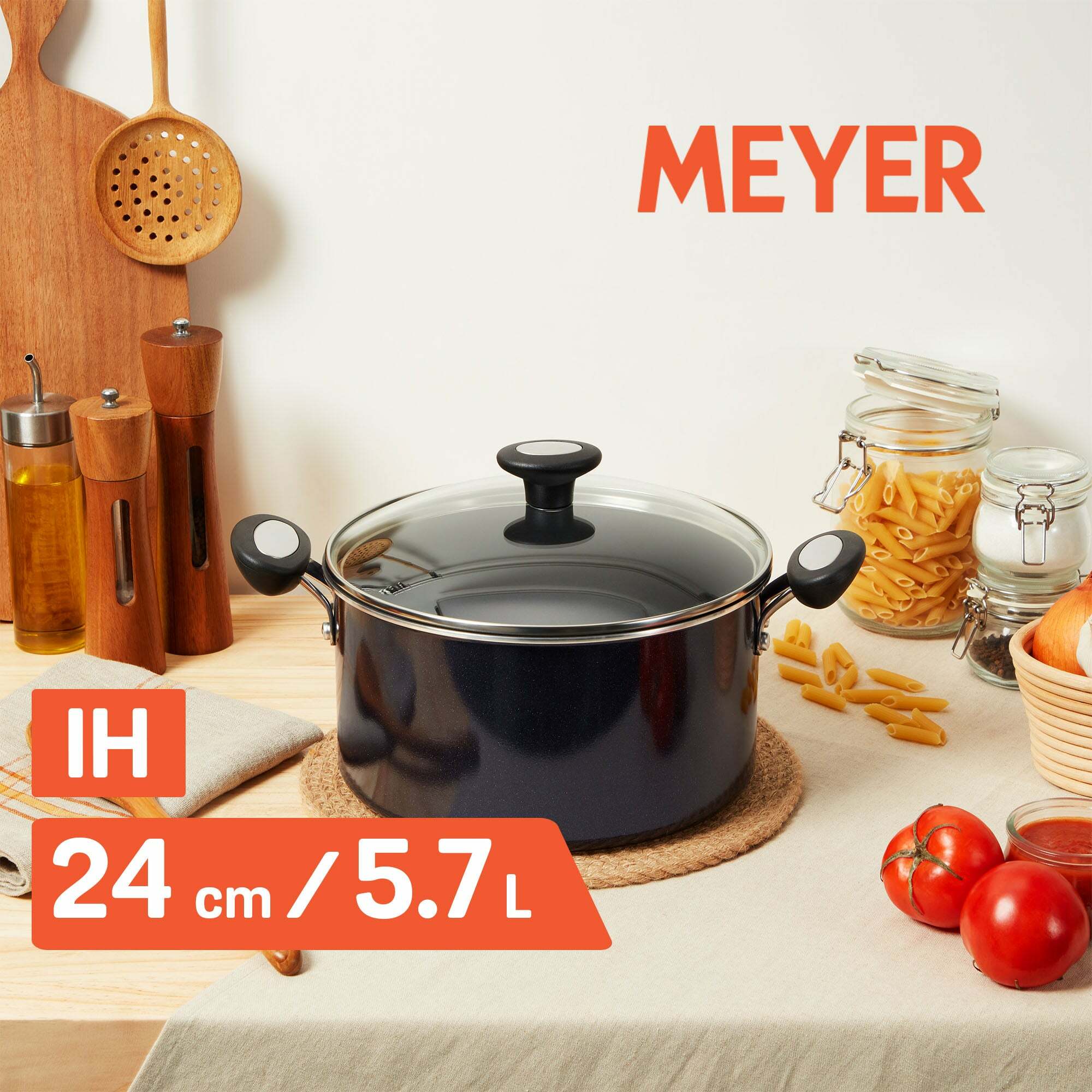 《MEYER 超能耐磨系列》IH藍寶石導磁不沾鍋 24CM雙耳湯鍋 (含蓋)