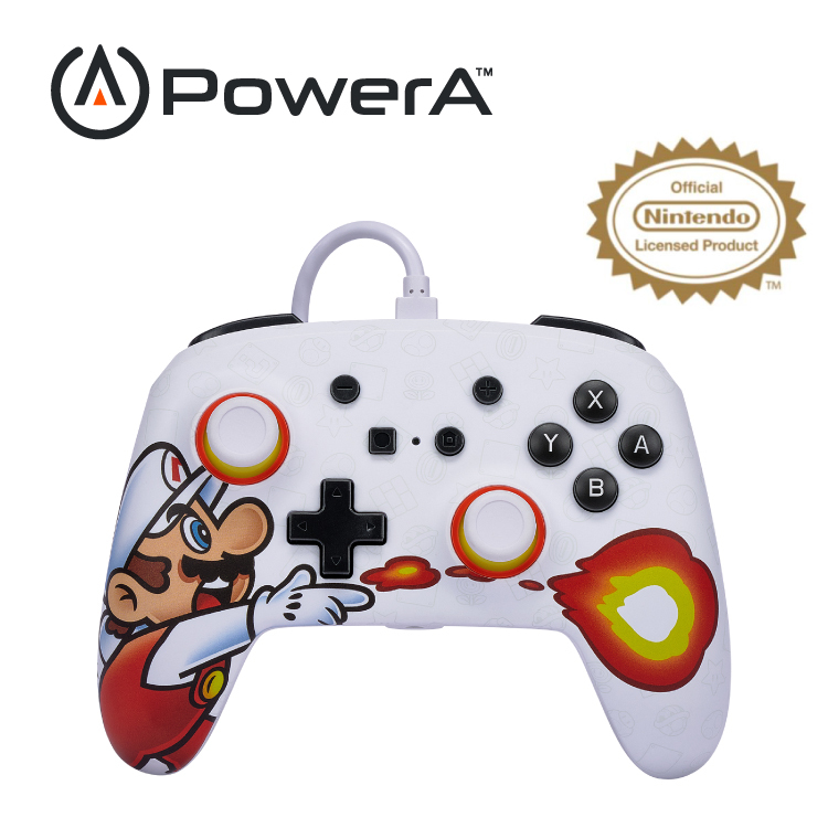 【PowerA】|任天堂官方授權| 增強款有線遊戲手把 (1526549-01)- 火焰馬力歐-白