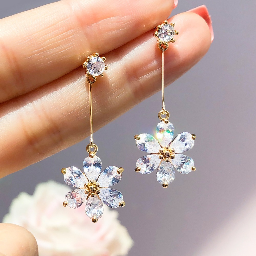 韓國WING BLING授權 透明水鑽花朵兩式垂吊耳環(IU同款)