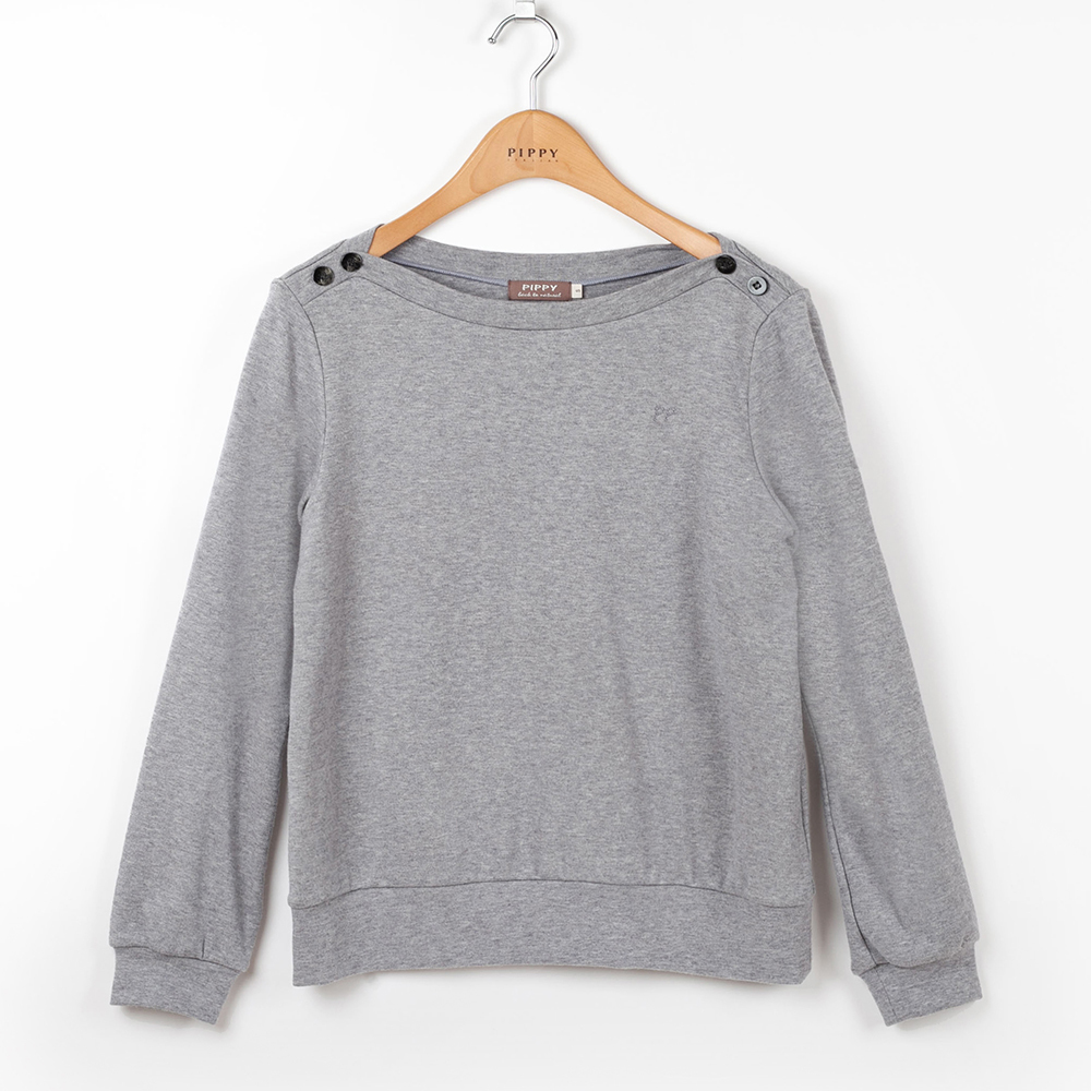 PIPPY百搭彈性一字領長袖上衣 灰