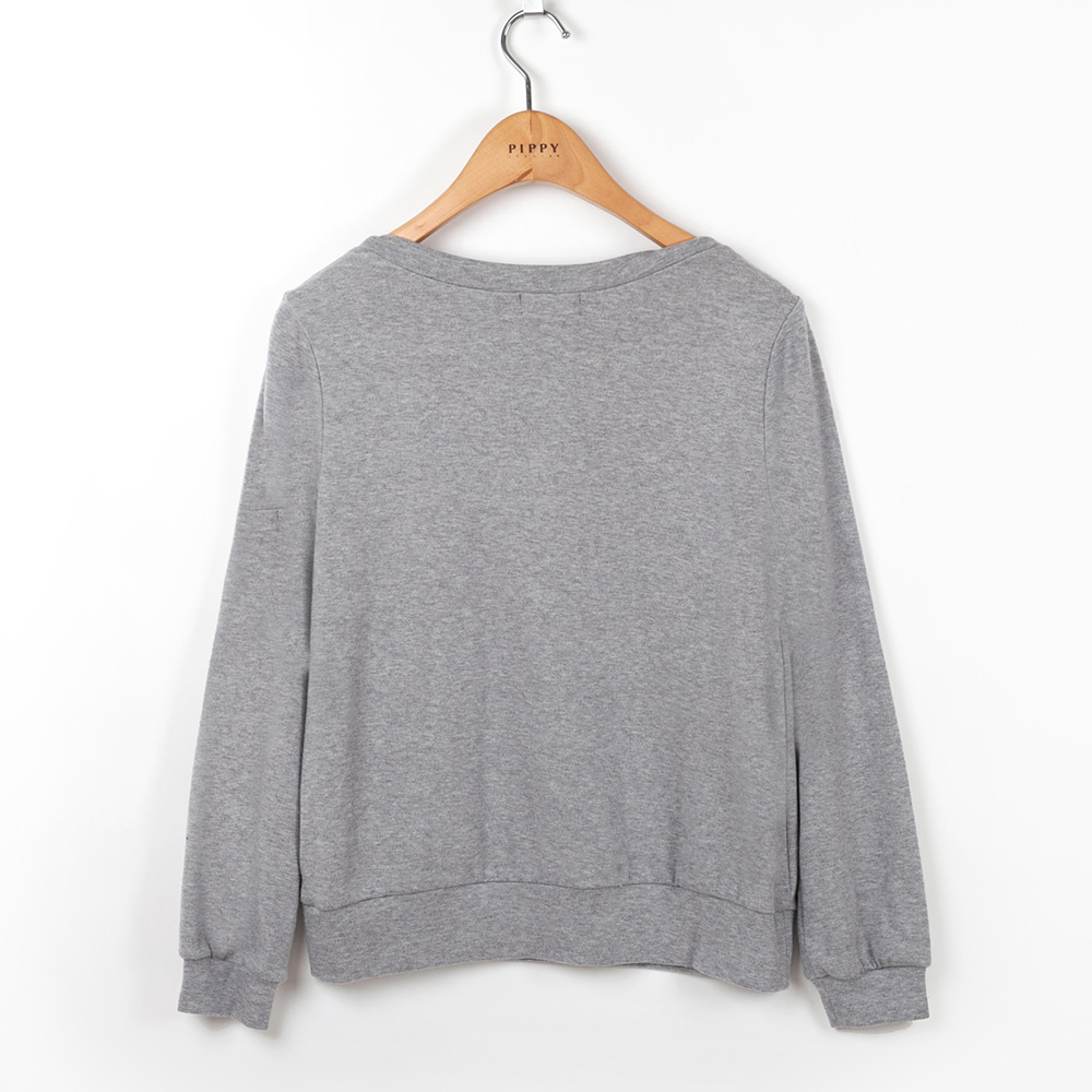 PIPPY百搭彈性一字領長袖上衣 灰